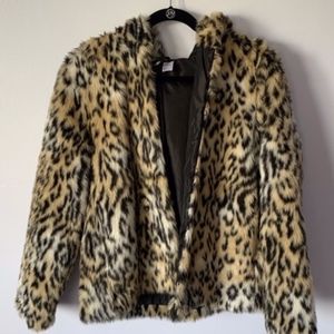 H&M Fur Jacket Fuzzy Cheetah Black Lining
